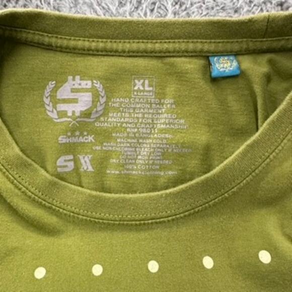 Shmack Men's XL T-Shirt Vintage Y2K Green Polka Dots Front and Back Logo Urban - Picture 9 of 9